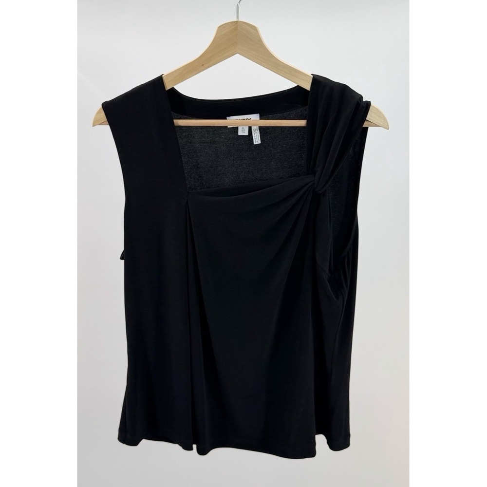 DKNY Women Asymmetrical Neck Sleeveless Black Business Blouse Top Extra Large XL
